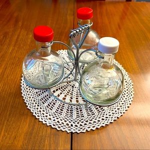 Tabletop Oil Vinegar Chilli Round Bottle Cruet Diner Vintage Metal  Rack